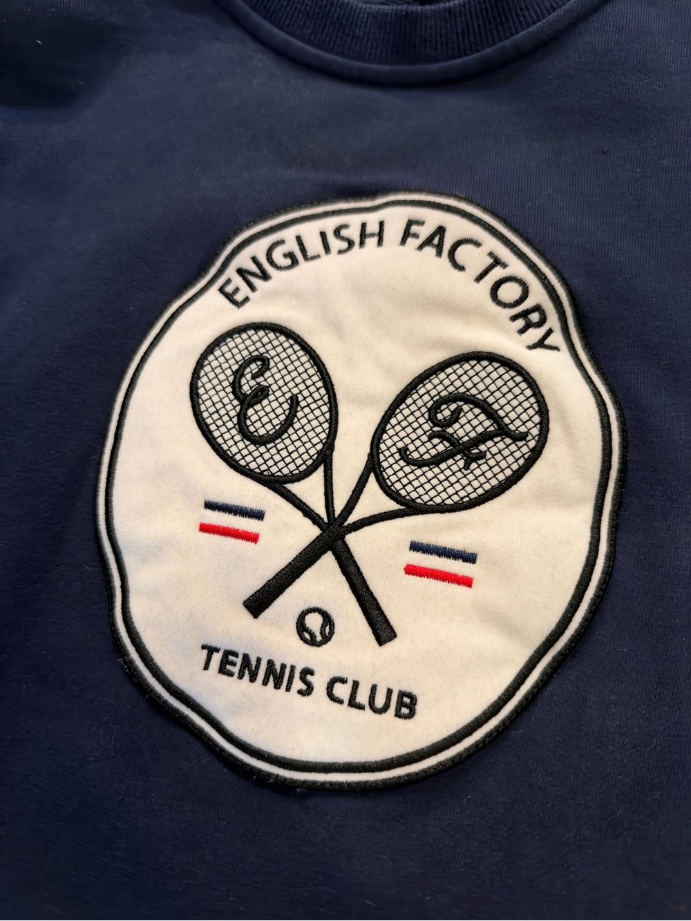 English Factory Tennis Club Sweatshirt Sports Club Velvet Patch size small
